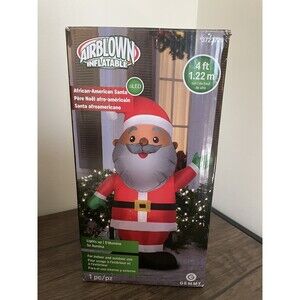 NEW Gemmy Airblown Inflatable African American Santa 4Ft LED Christmas Decor NIB